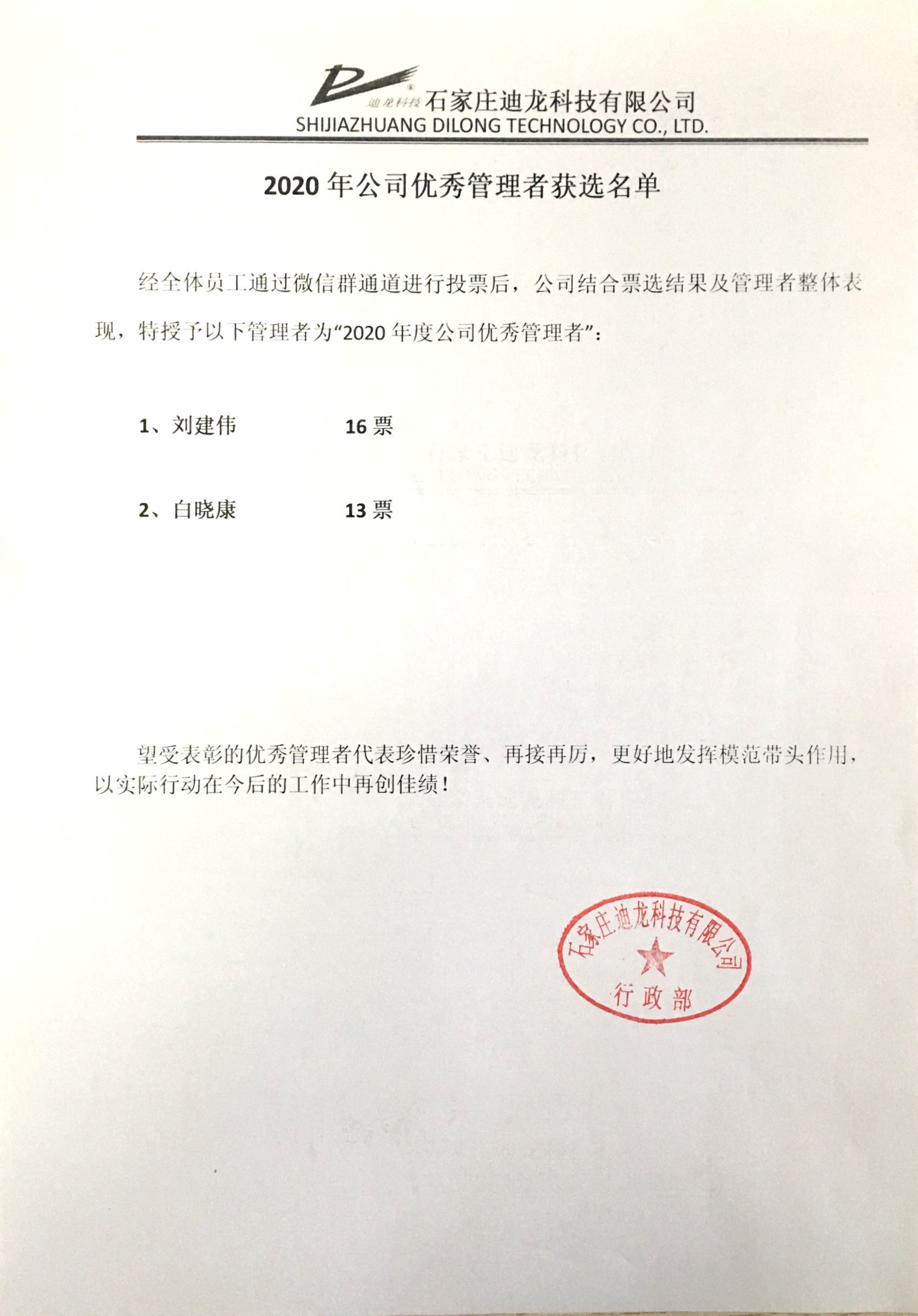 Excellent managers of 2020 company